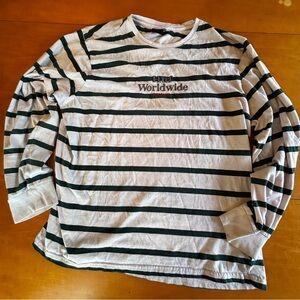 HUF Worldwide XL white green striped long sleeve crewneck T-shirt